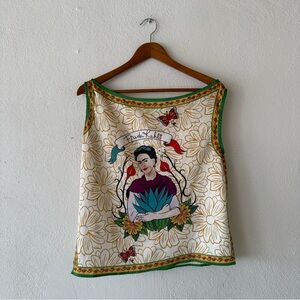Frida Kahlo Floral Sleeveless Top Scarf Style Womens Art Poetry Colorful Mexico